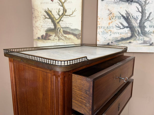 Antique French Chest of Drawers Semainier Louis XVI White Marble Mahogany c1900