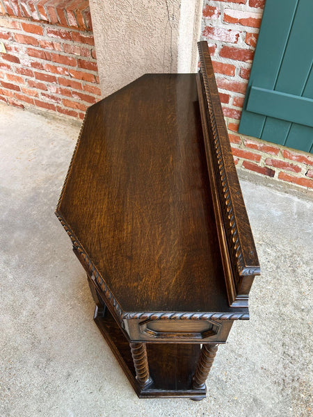 Antique English Console Hall Table Jacobean Carved Oak Barley Twist Gong c1880