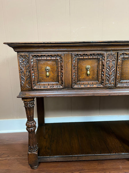Antique English Dresser Base Sideboard Potboard Jacobean Carved Oak c1890