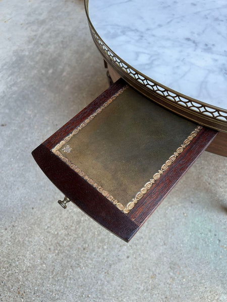 Antique French Round Bouillotte Side Table White Marble Louis XVI Style Gueridon