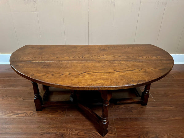 Antique English Oak Coffee Table Drop Leaf Jacobean Wake Table Gateleg c1930