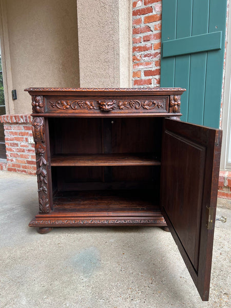 Antique French Wine Cabinet Sideboard Renaissance Revival Carved Oak c1890