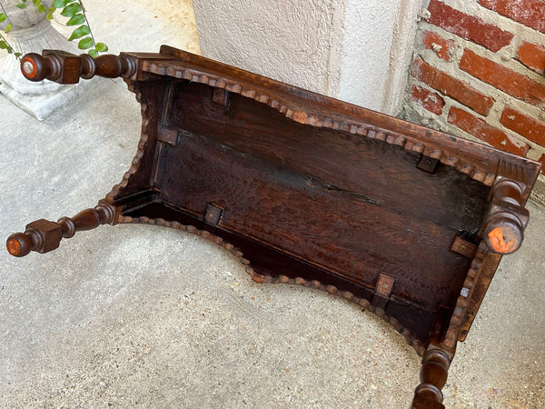 Antique French Bench Stool Gothic Renaissance Coffee Table Carved Oak c1890