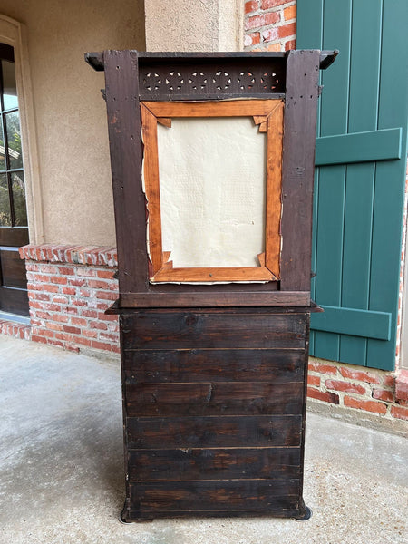 Antique French Gothic Devotional Cabinet Religious Painting Carved Oak Kneeler