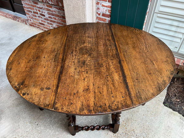 Antique English Wake Dining Table Drop Leaf BARLEY TWIST Jacobean Oak Console