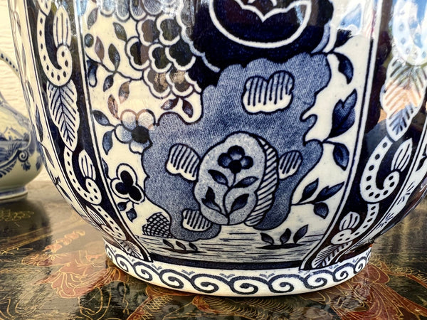 Vintage Large Delft Trumpet Vase Blue and White Floral Boch Royal Sphinx Urn