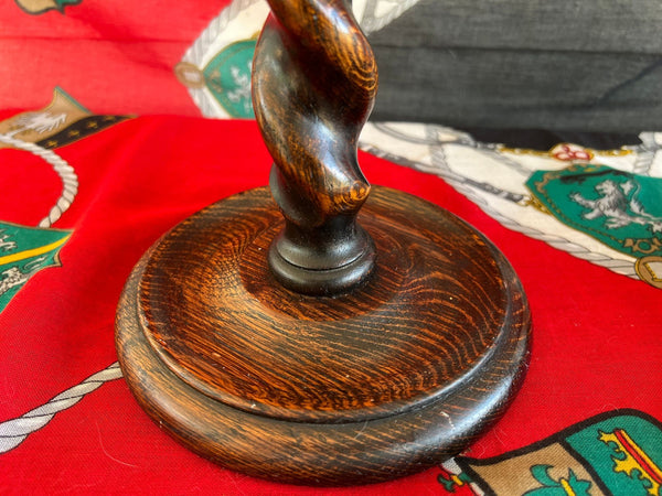PAIR Antique English Oak Barley Twist Candlesticks Candelabras Candle Holders