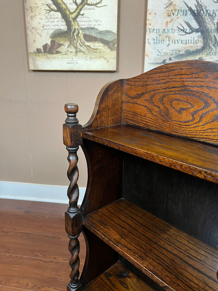 PETITE Antique English Bookcase Bookshelf Barley Twist Tiger Oak Display c1920