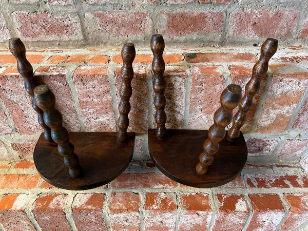 PAIR Set of 2 Antique English Stool Oak Jacobean Display Stand Bobbin Leg c1900