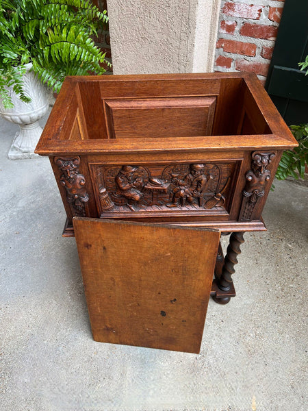 Antique French Renaissance Chest Box on Stand Breton Brittany Oak Barley Twist