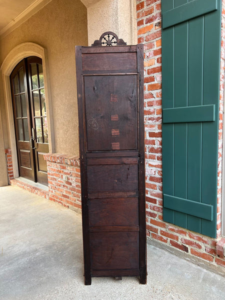 Antique French Breton Hall Cabinet Tall Narrow Carved Crown Bookcase c1880