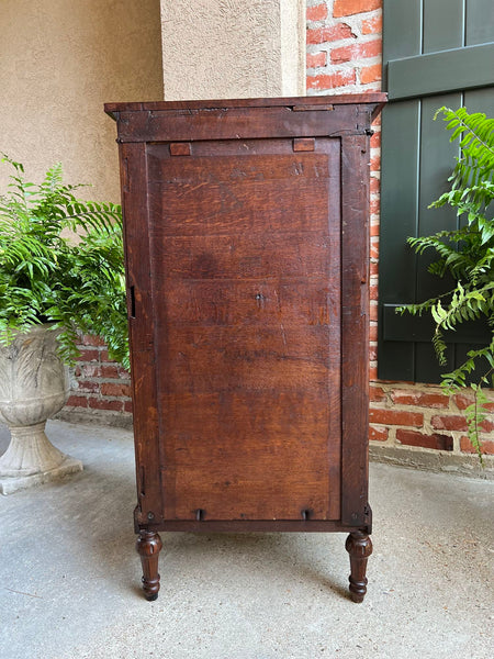 Antique English Victorian Wellington Chest of Drawers Campaign Carved Oak