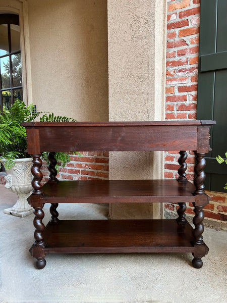 Antique French Carved Oak Server Sideboard Barley Twist Renaissance Bookshelf