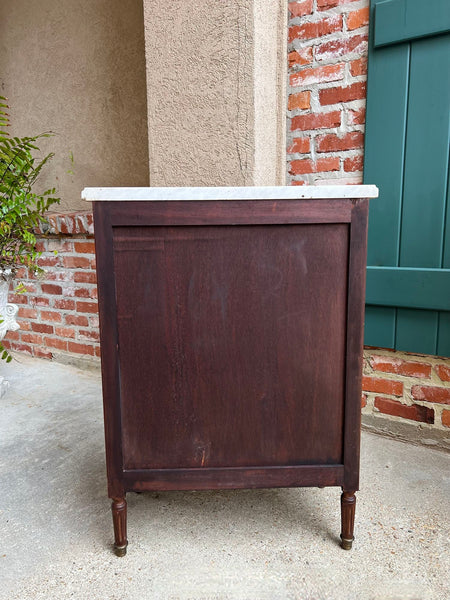 Antique French Mahogany Small Cabinet Side Table White MARBLE Louis XVI Mahogany