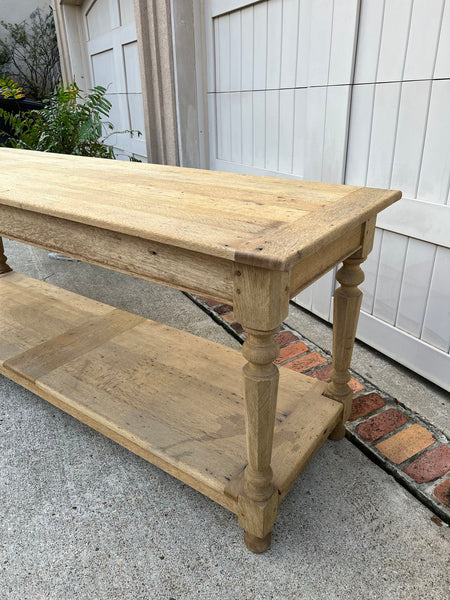 Antique French Drapers Table Bleached Oak Large Kitchen Island Console c1890