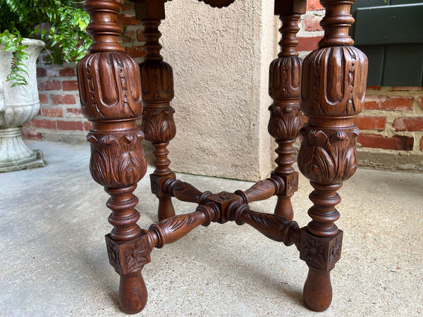 Petite Antique French Octagon Center Side TABLE Renaissance Carved Oak