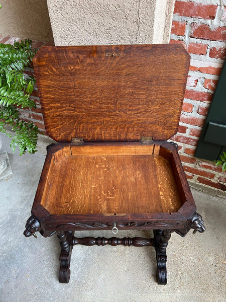 Antique French Console Side Table Renaissance PETITE Gothic Carved Oak c1880