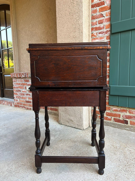 Antique English Slant Front Desk Display Stand Jacobean Carved Tiger Oak Lectern