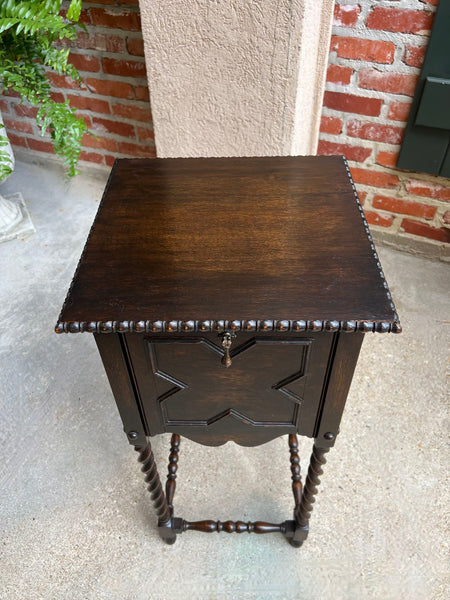 Antique English Square Table Plant Stand Jacobean BARLEY TWIST Cabinet Dark Oak