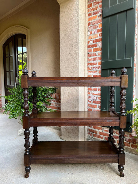 Antique English Hotel Dumbwaiter Server Sideboard Trolley Carved Oak Renaissance