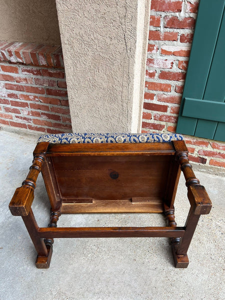 Antique English Oak Bench Upholstered Window Seat Jacobean Revival c1920