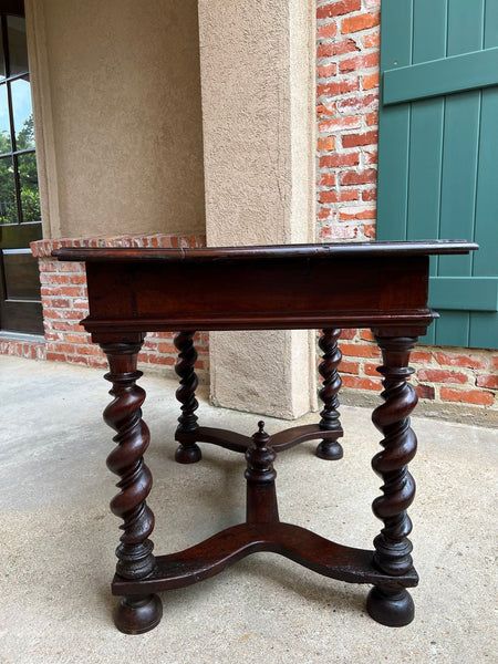 Antique English Barley Twist Writing Table Library Desk Jacobean Walnut c1880