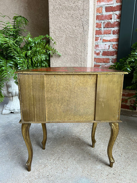 Vintage Italian Gold Gilt Wood Chest End Table Florentine RED Hollywood Regency Tole