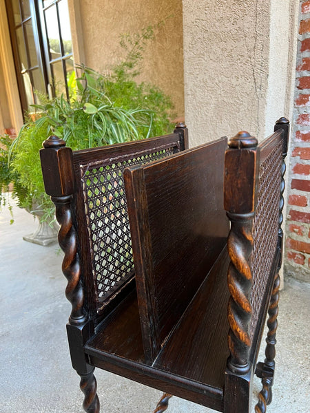 Antique English Oak Canterbury Music Magazine Stand BARLEY TWIST c1890
