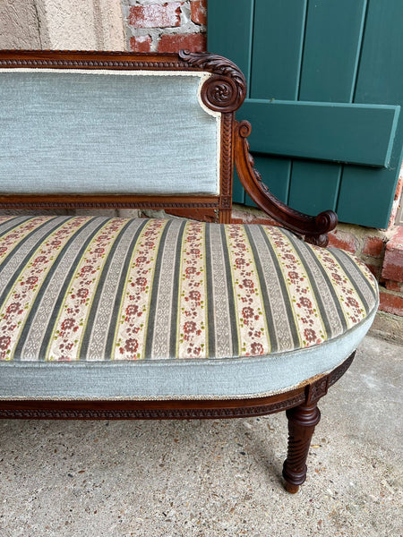 Antique English Chaise Lounge Bench Victorian Hall Seat Carved Walnut c1880