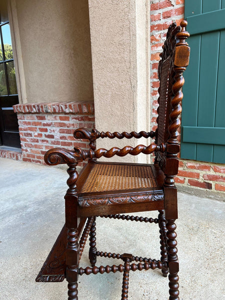 Antique French Child High Chair Renaissance Barley Twist Carved Oak Caned c1890