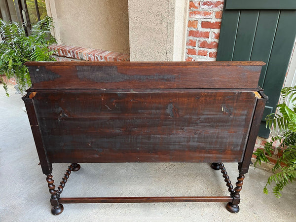 Antique English Sideboard Server Buffet BARLEY TWIST Carved Tiger Oak Jacobean