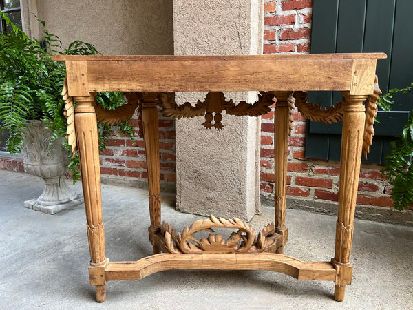 Antique French Louis XVI Console Table Foyer Demilune Carved Bleached Wood c1890