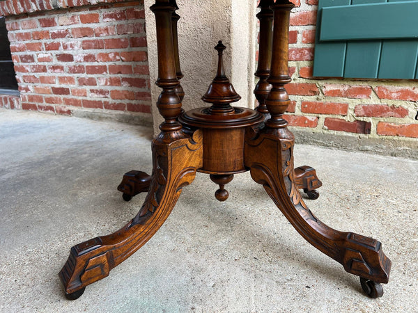 Antique English Center Breakfast Table Burl Walnut Tilt Top Inlaid Oval c1890