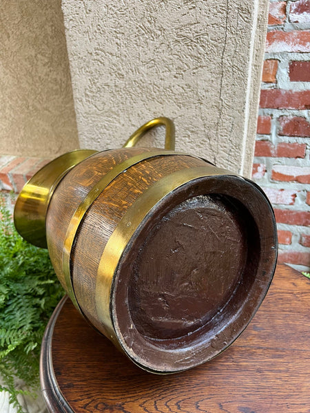 Antique Large French Country Oak Pitcher Brass Band Wine Barrel Umbrella Stand