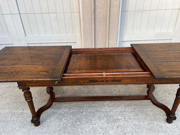 Antique English Oak Refectory Dining Table Jacobean Double Leaf 10 ft. c1930