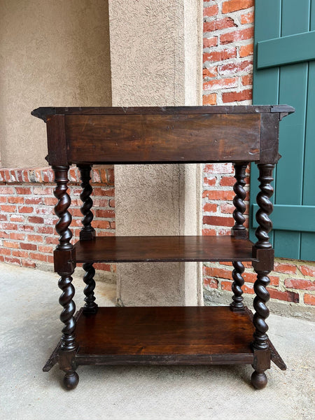 Antique English Server Console Table Jacobean Carved Oak Barley Twist c1900