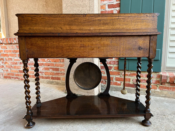Antique English Console Hall Table Jacobean Carved Oak Barley Twist Gong c1880