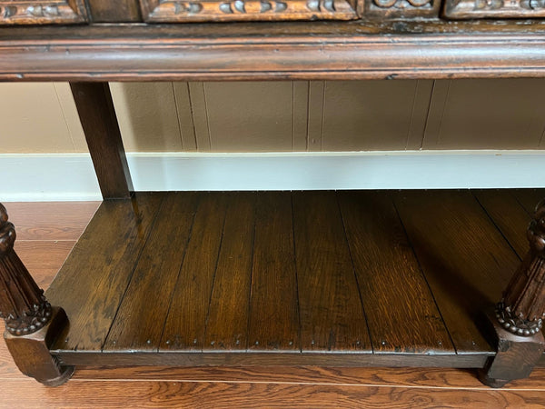 Antique English Dresser Base Sideboard Potboard Jacobean Carved Oak c1890