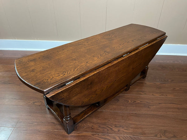 Antique English Oak Coffee Table Drop Leaf Jacobean Wake Table Gateleg c1930