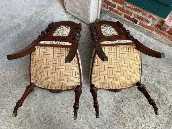 Pair Antique French Dining Chairs Renaissance Carved Oak Black Forest c1880