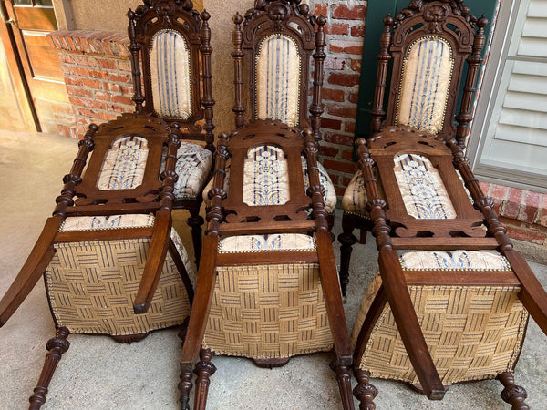 Set 6 Antique French Dining Chairs Renaissance Carved Oak Black Forest c1880