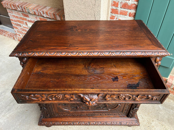 Antique French Wine Cabinet Sideboard Renaissance Revival Carved Oak c1890