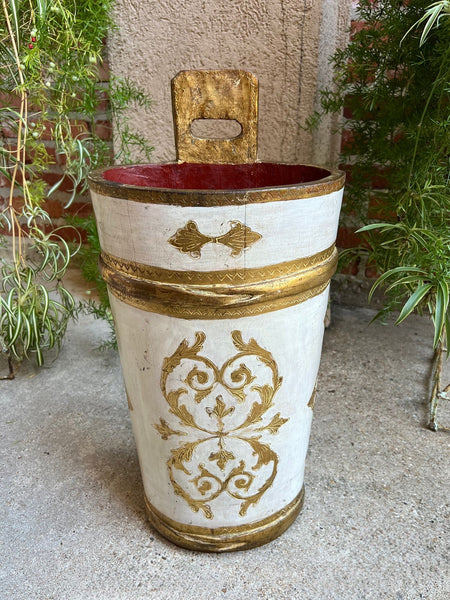 Vintage Italian Florentine Giltwood Umbrella Stand Mid-Century Floral Vase Urn