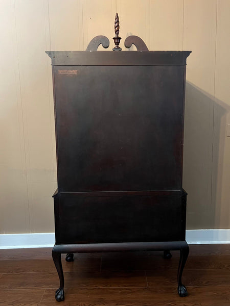 Vintage Chippendale Highboy Chest of Drawers Mahogany Ball and Claw Kindel c1950