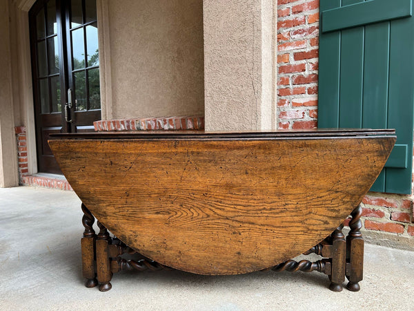 Antique English Wake Dining Table Drop Leaf BARLEY TWIST Jacobean Oak Console