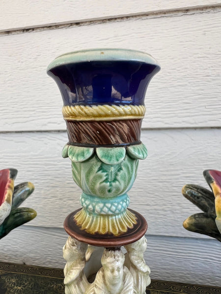 Antique English Wedgwood Majolica Candlestick Candle Holder Cinque Cento c1876