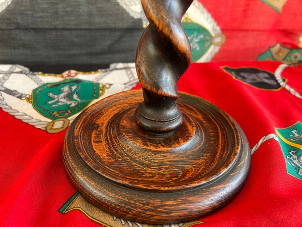 PAIR Antique English Oak Barley Twist Candlesticks Candelabras Candle Holders