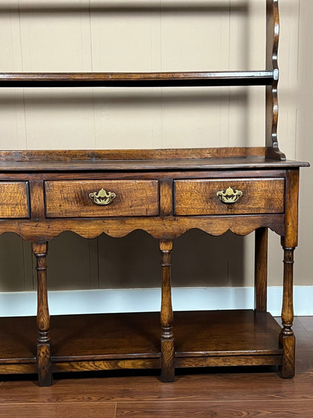 Antique English Dresser Sideboard Plate Rack Potboard Jacobean Tiger Oak c1900