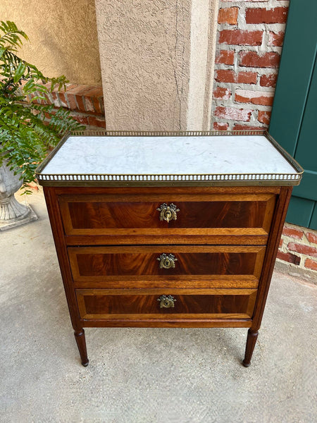 Antique French Mahogany Louis XVI Chest of Drawers WHITE Marble SMALL Side Table