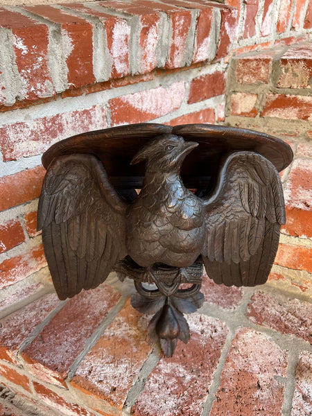 Antique French Wall Shelf Corbel Carved Eagle Black Forest Statue Wood c1880